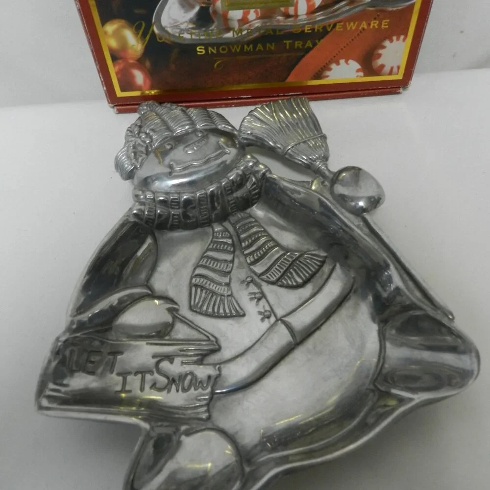 Lenox Yuletide Metal Serveware Snowman Tray Christmas Holidays Candy Dish w/ Box